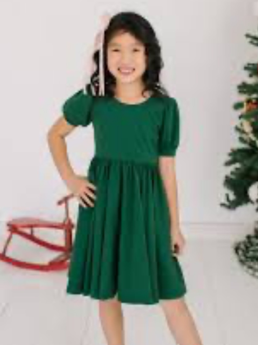 Firefly Lane Little Girls Green Pinwale Corduroy Puff Sleeve Dress 6 6x Monogram